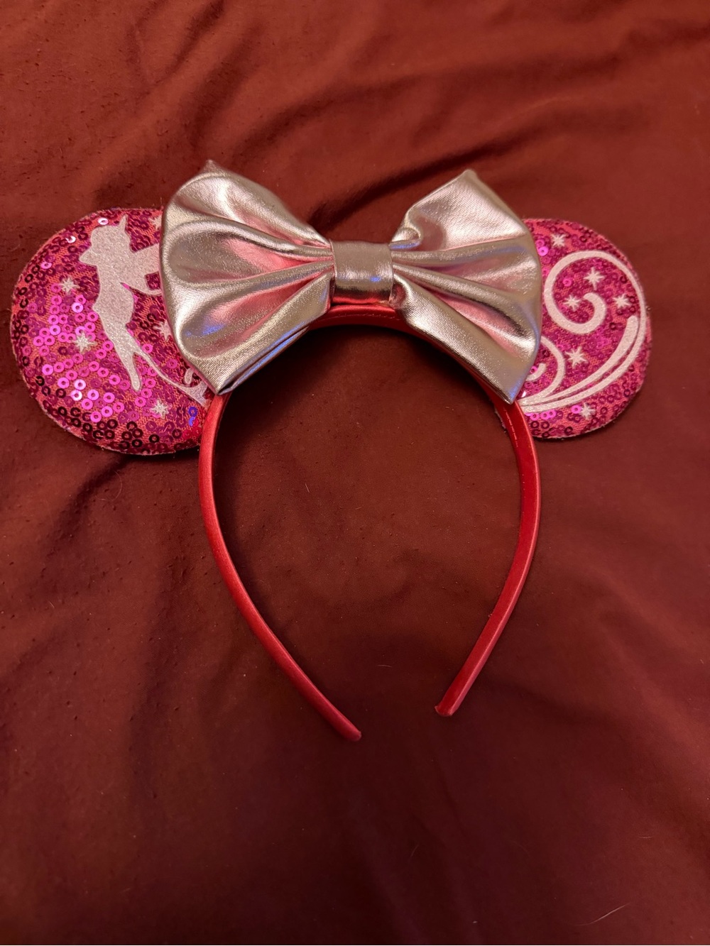 Pink Sequin Minnie-Style Ear Headband with shiny pink Bow